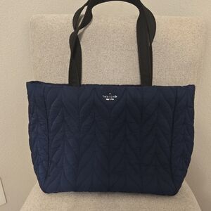 Kate Spade Blue Quilted Tote with Black Handles